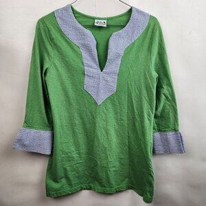 Haley & The Hound Green Striped Contrast Collar Pullover Top Size XS